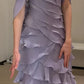 Shimmering Lilac Halter Dress with Cascading Ruffles Floral Accent Elegant Floor-Length Mermaid Formal Gown gh7102