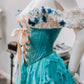 Girlhomeshops-Blaues Blumenkorsett, lang, Retro, elegantes Ballkleid, Abendkleid, gh5072