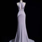 Lila Elegantes Langes Bodenlanges Satin Ballkleid Abendkleid Partykleid gh4293