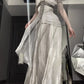 White and gray fairy long satin tulle ball gown evening gown graduation gown gh4492