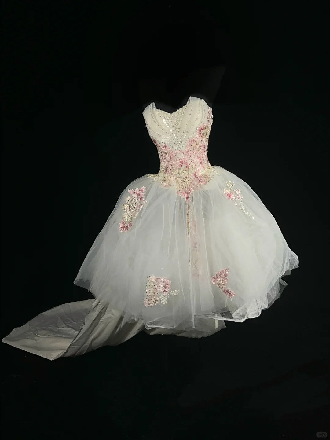 Ballkleid weiß rosa Blumen Perlenstickerei kurz/lang hübsches langes Tüll Ballkleid Abendkleid Partykleid Bankettkleid Hochzeitskleid Homecoming-Kleid gh4720