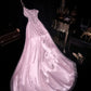 Robe de soirée longue en tulle rose à une épaule, élégante et scintillante, ornée de perles, gh4387
