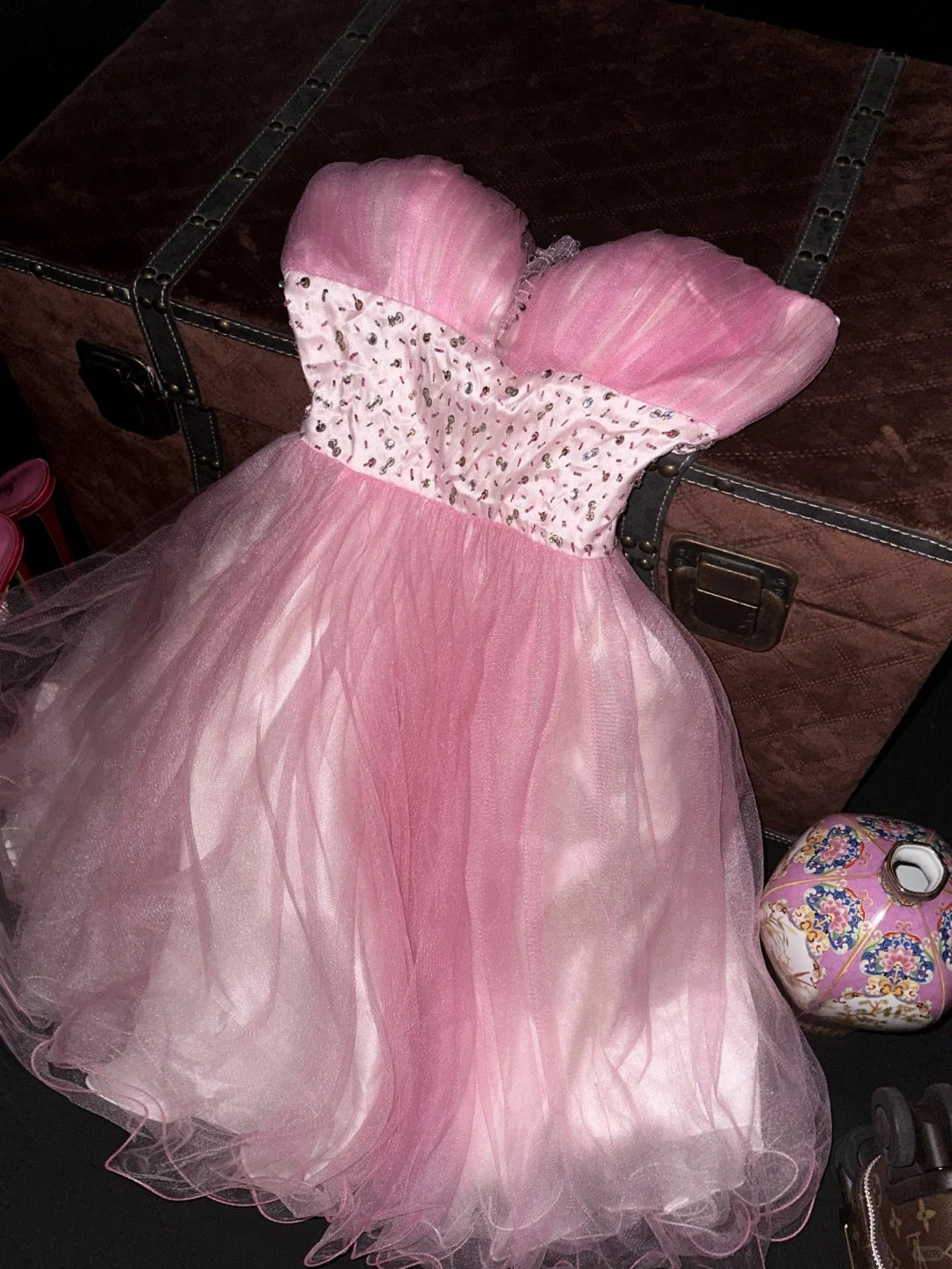 Rosa Homecoming-Kleid Wunderschönes, perlenbesetztes, kurzes Ballkleid aus Tüll, Abendkleid gh4418
