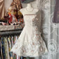 White cute pink delicate floral sweet tube top short lace homecoming dress birthday party dress holiday small dress gh3943