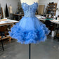 girlhomeshops - Robe courte en tulle bleu délicat ornée de perles, robe de bal de promo/anniversaire gh6163