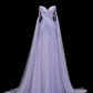 Robe de soirée féérique de luxe, style onirique, en tulle violet clair, sans bretelles et avec traîne - Thème Starlight, pour dîner ou bal gh6562