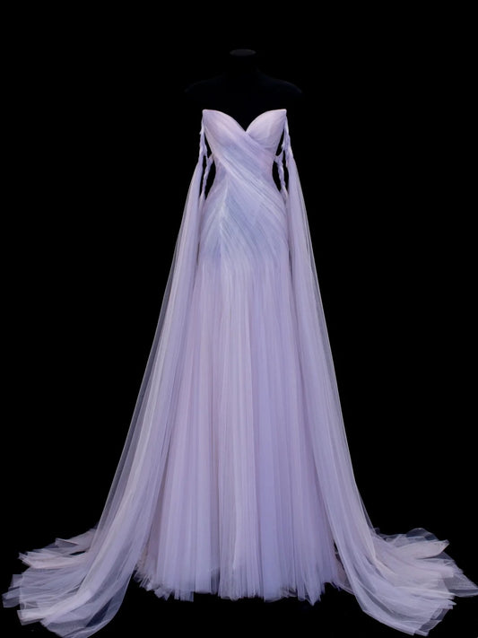 Fairy Luxury Dreamy Style Light Purple Tulle Strapless Train Gown - Starlight Theme Dinner & Ball Dress gh6562
