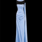 Girlhomeshops - Robe de soirée longue en satin bleu à perles exquises, robe de bal, robe de soirée, gh5379