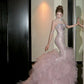 Robe de soirée sirène longue en mousseline rose, luxueuse et ornée de perles, coupe ajustée, gh6758