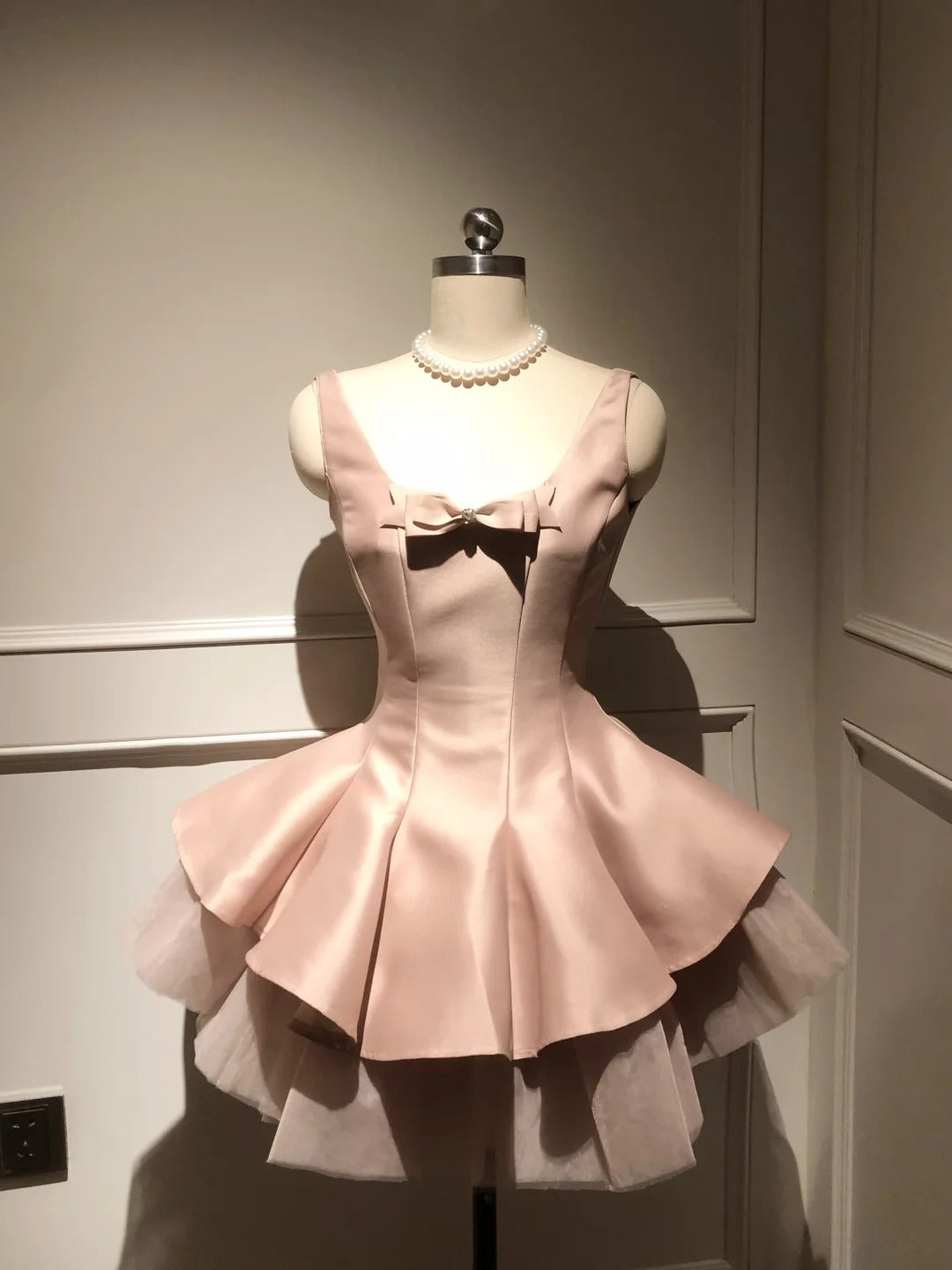 Rosa Süßes Niedliches Elegantes Kurzes Tüll Satin Schleife Dekoration Homecoming Kleid Abendkleid Geburtstagsparty Kleid Ballkleid Ballkleid gh4077
