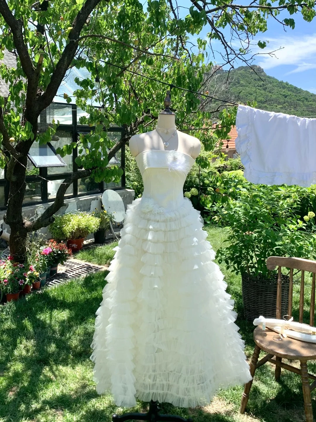 Girlhomeshops - Robe de bal longue en mousseline de soie blanche, robe de soirée, robe d'anniversaire, gh5048