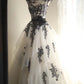Schwarzes Schwanen-Spitzen-Blumen-Lang-Tüll-Prinzessin-Ballkleid-Abendkleid-Brautkleid gh4324