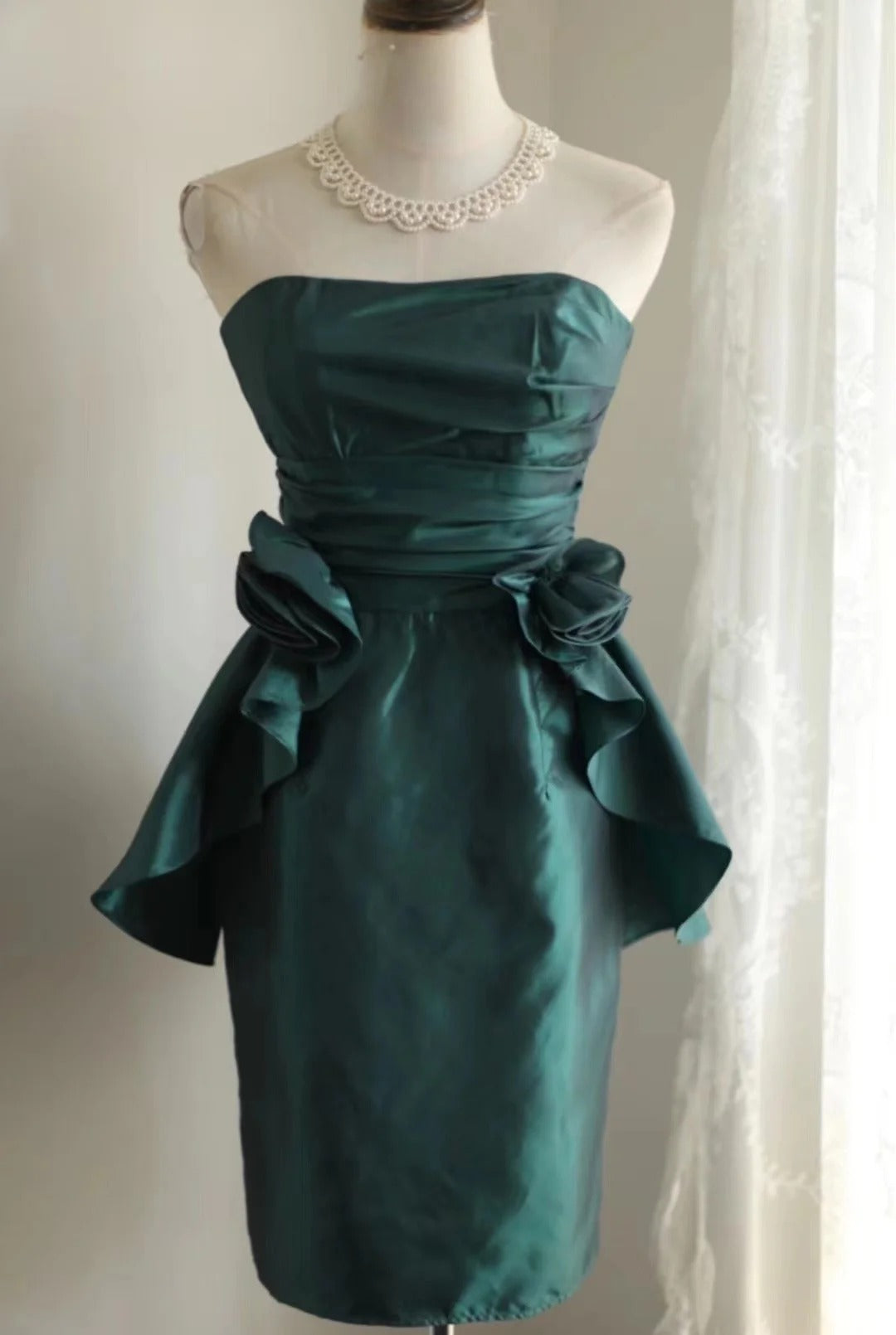 Robe de soirée courte en satin à fleurs vertes, robe de bal, robe de remise de diplôme, gh4494