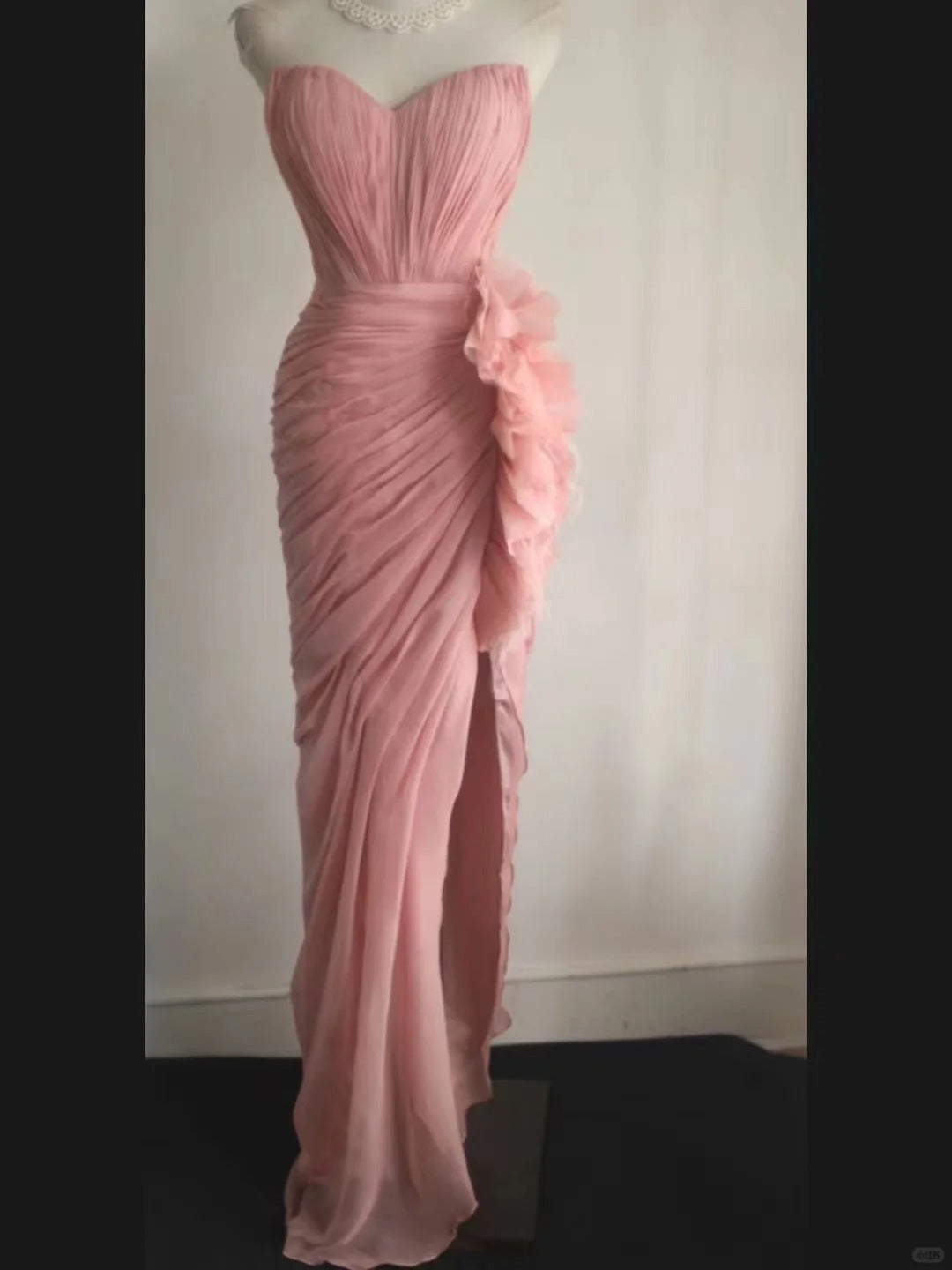 Robe de soirée longue en tulle rose élégante et unique, coupe en biais, plissée irrégulière, en queue de poisson, pour dîner, mariage, cérémonie, anniversaire, gh4079