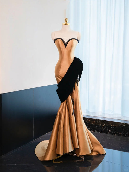 Robe de soirée longue en satin ornée de perles dorées, longueur au sol, robe de remise de diplôme gh4554