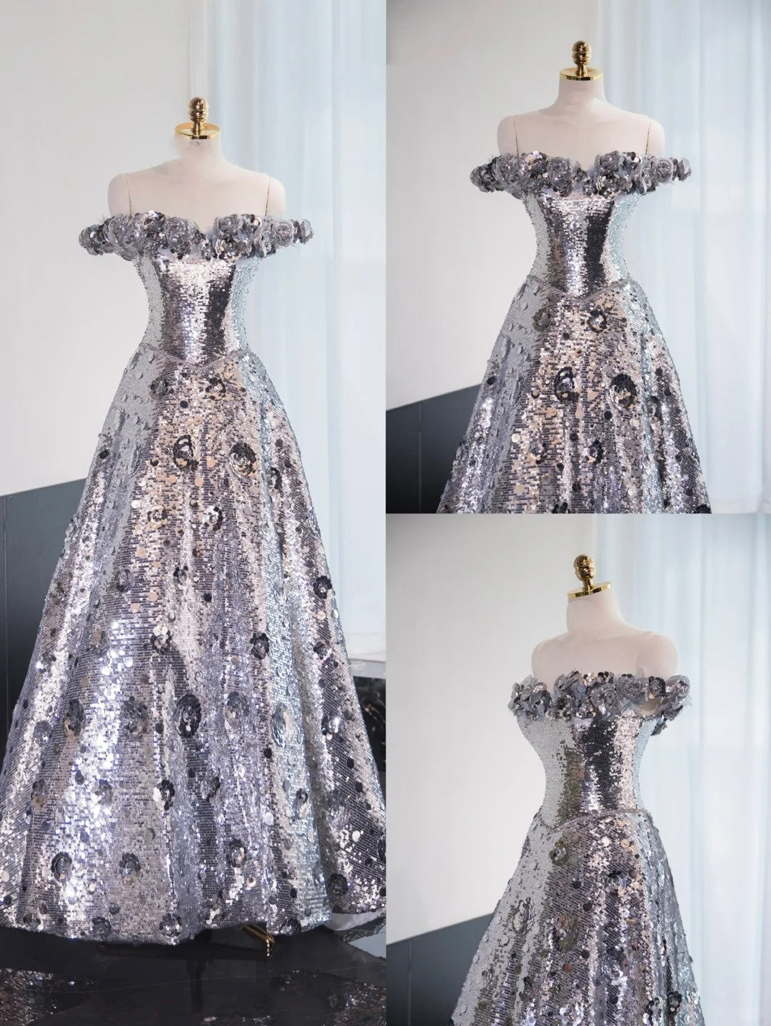 Silber wunderschöne glänzende lange bodenlange Pailletten Ballkleid Abendkleid Abschlusskleid gh4550