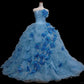 Girlhomeshops - Blaues, florales, modisches, wunderschönes, elegantes, langes Tüll-Ballkleid gh5322