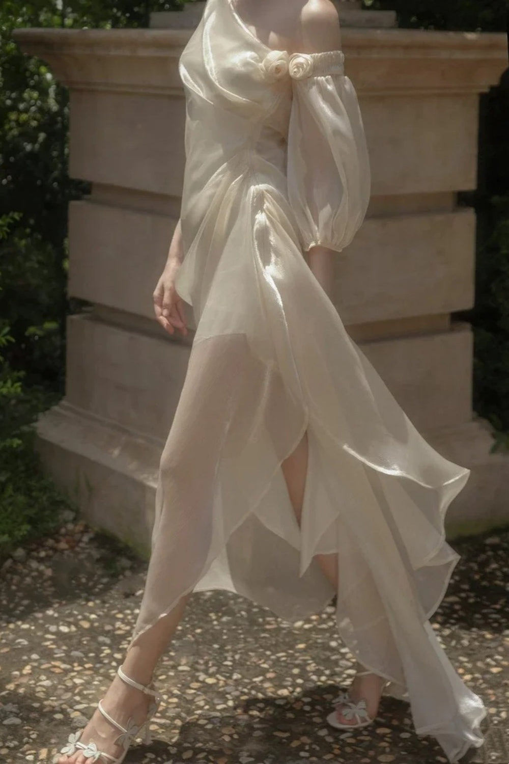 girlhomeshops-🕊Einschultriges, langes Feenkleid mit Blumenmuster, weißes Mondlicht, Lieblings-Feenkleid der weiblichen Hauptrolle, gh5907