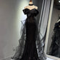 Girlhomeshops - Robe de soirée longue noire brillante et élégante en tulle pailleté, robe de bal, robe de remise de diplôme, gh5107