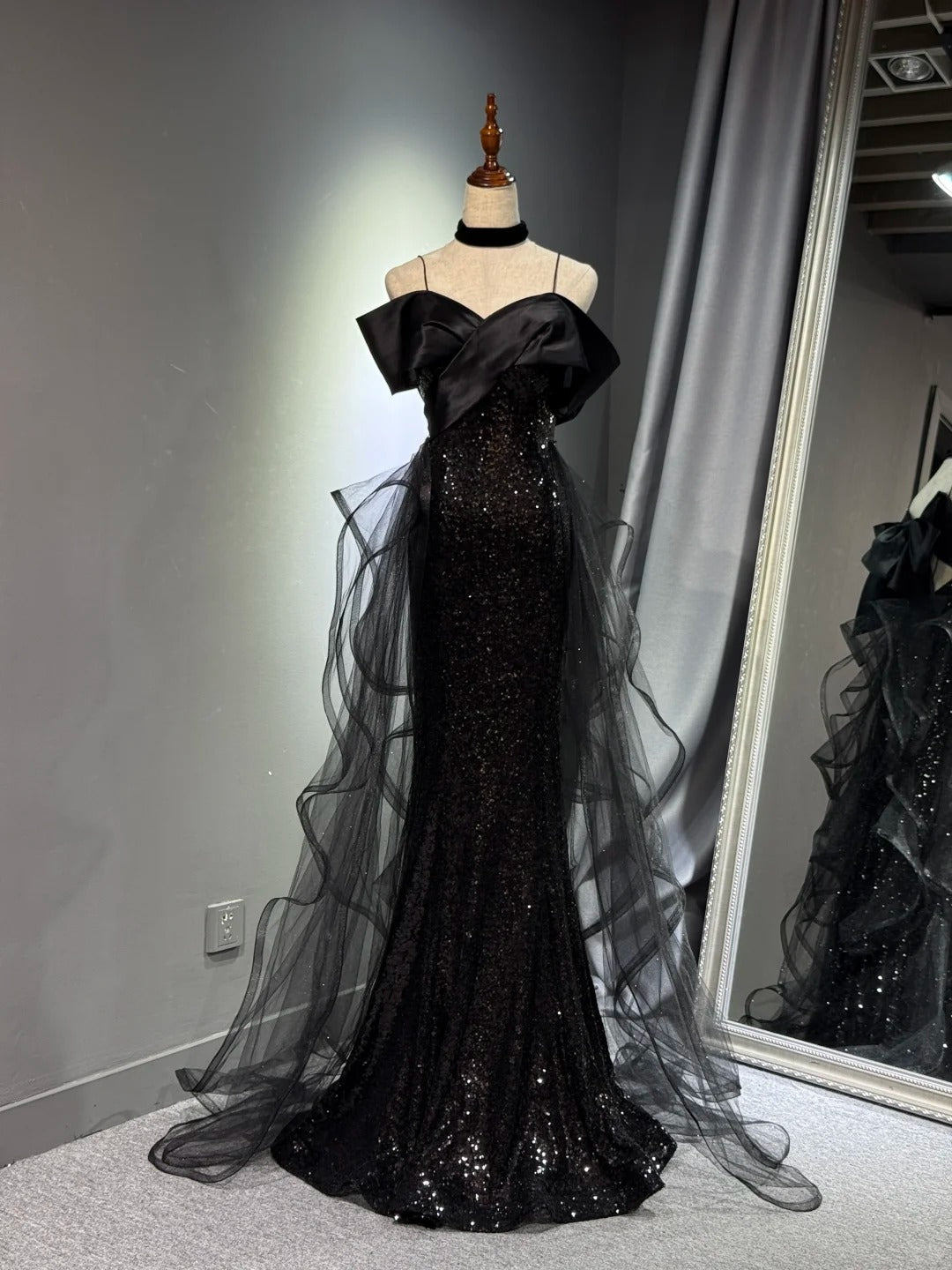 Girlhomeshops - Robe de soirée longue noire brillante et élégante en tulle pailleté, robe de bal, robe de remise de diplôme, gh5107