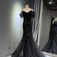Girlhomeshops - Schwarzes, glänzendes Meerjungfrau-Ballkleid mit langen Pailletten, Abendkleid, Abschlussballkleid, gh5112