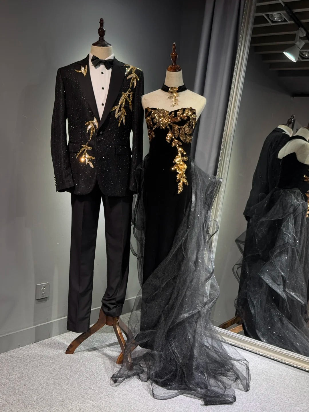 Girlhomeshops - Robe de soirée longue noire brillante et élégante en tulle à paillettes dorées, robe de bal, robe de remise de diplôme gh5108
