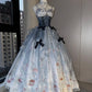 Girlhomeshops-Gray Blue Fantasy Floral Long Tulle Ball Gown Quinceanera Dresses gh5052