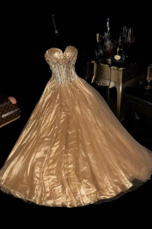 Robe de remise de diplôme longue, dorée, somptueuse, brillante et élégante, robe de soirée gh6813