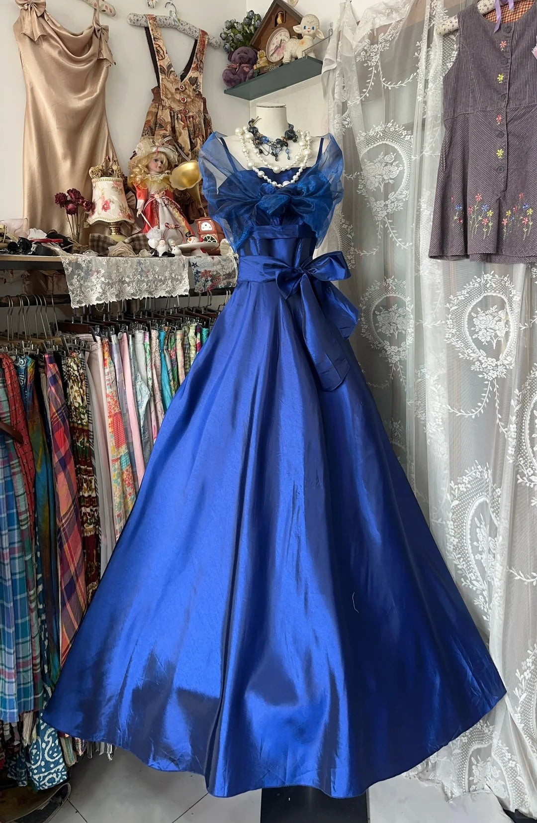 Blue long stylish elegant satin ball gown evening dress gh4472