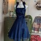 Robe de soirée courte en mousseline de soie et tulle, élégante et scintillante, bleue, pour fête d'anniversaire, bal de promo, gh3921