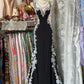 girlhomeshops-Retro Psychedelic Style Black Tulle & White Lace Spaghetti - Strap Maxi Long Birthday Fantasy Dress gh5883