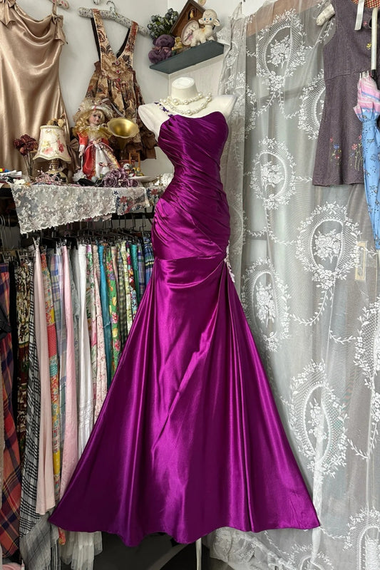 girlhomeshops - Nouvelle robe rétro, robe en satin violet gh61278