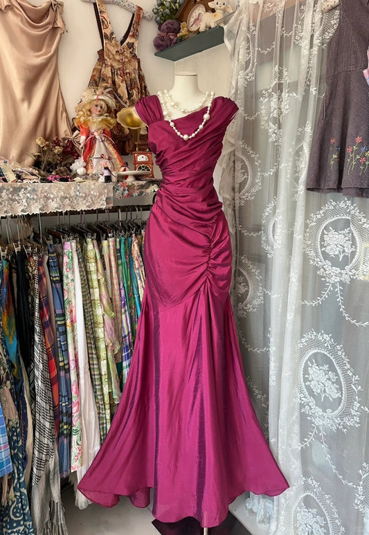 Pink Vintage Elegant Long Satin Mermaid Slim Evening Dress Party Dress Prom Dress gh4274