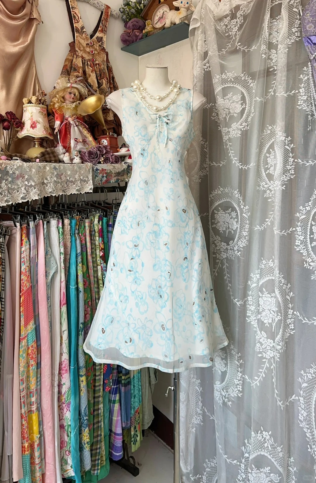 Girlhomeshops - Robe de soirée mi-longue en mousseline à fleurs bleues gh5247