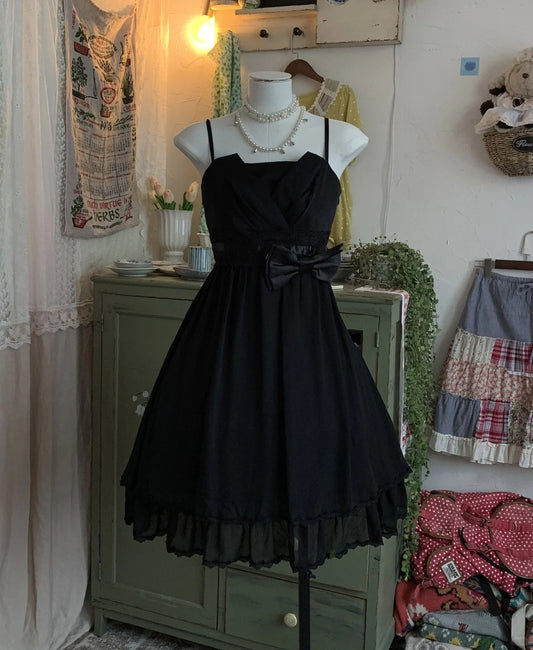Schwarzes süßes kurzes Chiffon-Kleid mit exquisiter Spitze und Fliege für die Heimkehr, Abendkleid, Geburtstagspartykleid, Ballkleid, gh3922
