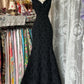girlhomeshops-Art Modern Style Black Patterned Satin Deep - V Sleeveless Floor - Length Creative Evening Dress gh5887