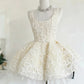 Soft White Flower Cluster Sleeveless Lace Mini Ball Gown gh6920