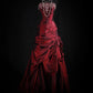 girlhomeshops-Burgundy Satin Beaded Strapless Sleeveless Floor-Length Ruffled Gown gh6316
