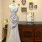 Robe de soirée élégante en satin et tulle, longue et élégante, motif floral, rose et blanc, longueur au sol, robe de mariée, gh4190