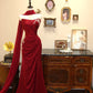Red Floral Appliqué Exquisite Long Mermaid Slim Prom Dress Evening Dress Party Dress gh4238