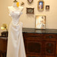 White Floral Long Satin Ball Gown Evening Gown Wedding Dress gh4491