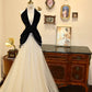 Black and White Beaded Exquisite V-Neck Fashionable Elegant Long Tulle Ball Gown Evening Gown Prom Dress gh4240