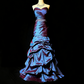 Iridescent Purple-Blue Strapless Ruched Mermaid Gown with Crystal Beaded Waistband gh7097