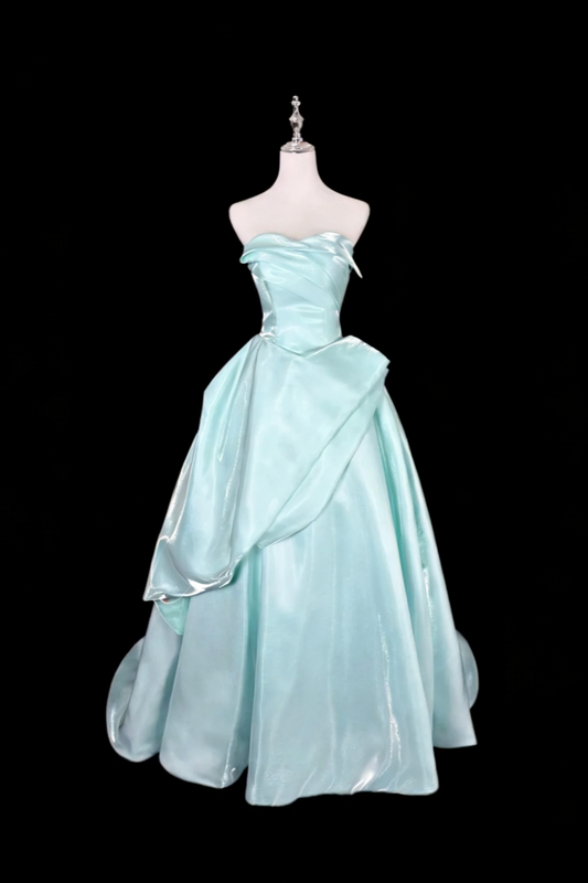 Robe de bal bustier en satin bleu glacier, style minimaliste luxueux, froncée en 3D - Robe de soirée et cocktail gh6545