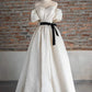 White Elegant Fashion Elegant Textured Long Satin short sleeves Floor-Length Prom Dress Evening Dress Princess Graduation Dress Adult Ceremony Dress gh3845