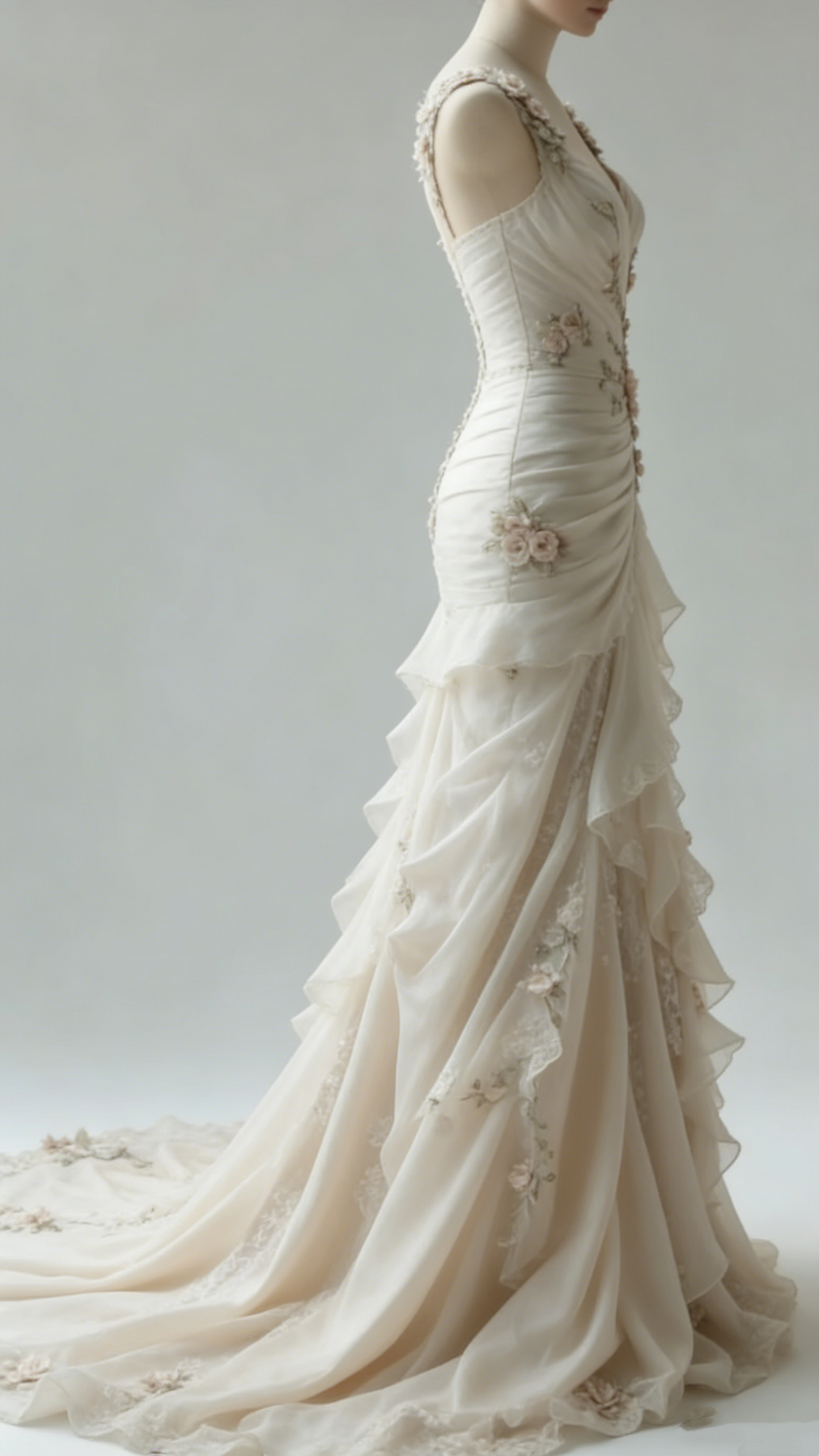 Ivory Vintage Floral Long Tulle Ball Gown Wedding Dress gh4955