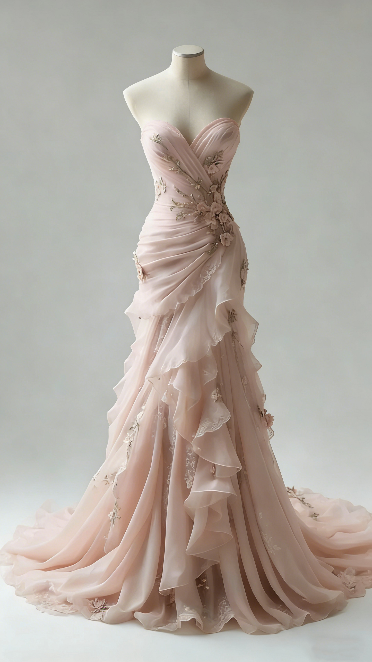 Ivory Vintage Floral Long Tulle Ball Gown Wedding Dress gh4955