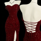 Burgundy shiny hip fishtail sequined ball gown evening dress prom dress gh4363