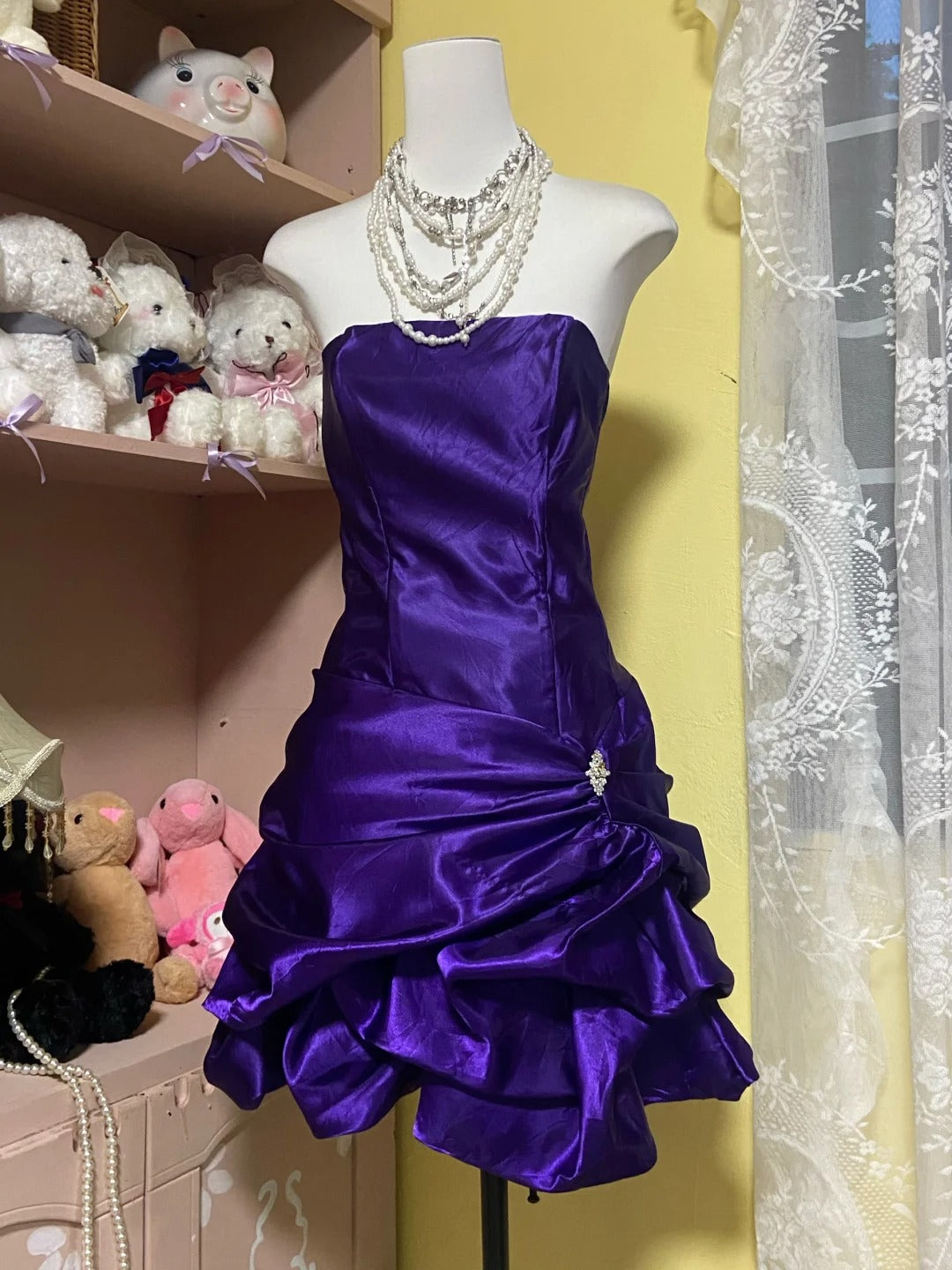 Girlhomeshops - Robe de bal courte en satin violet, élégante et rétro, gh5512