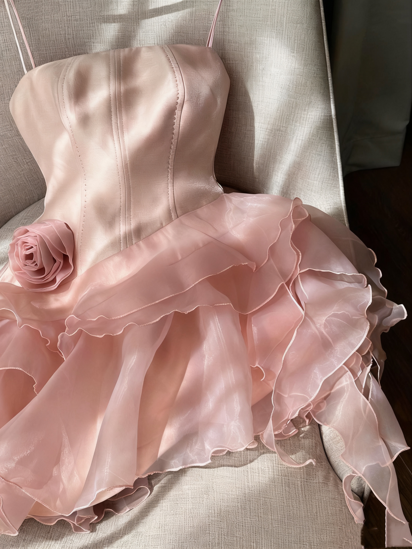 Robe de soirée courte en mousseline de soie rose à imprimé floral fantaisie pour femme, tenue de fête d'anniversaire, gh4727